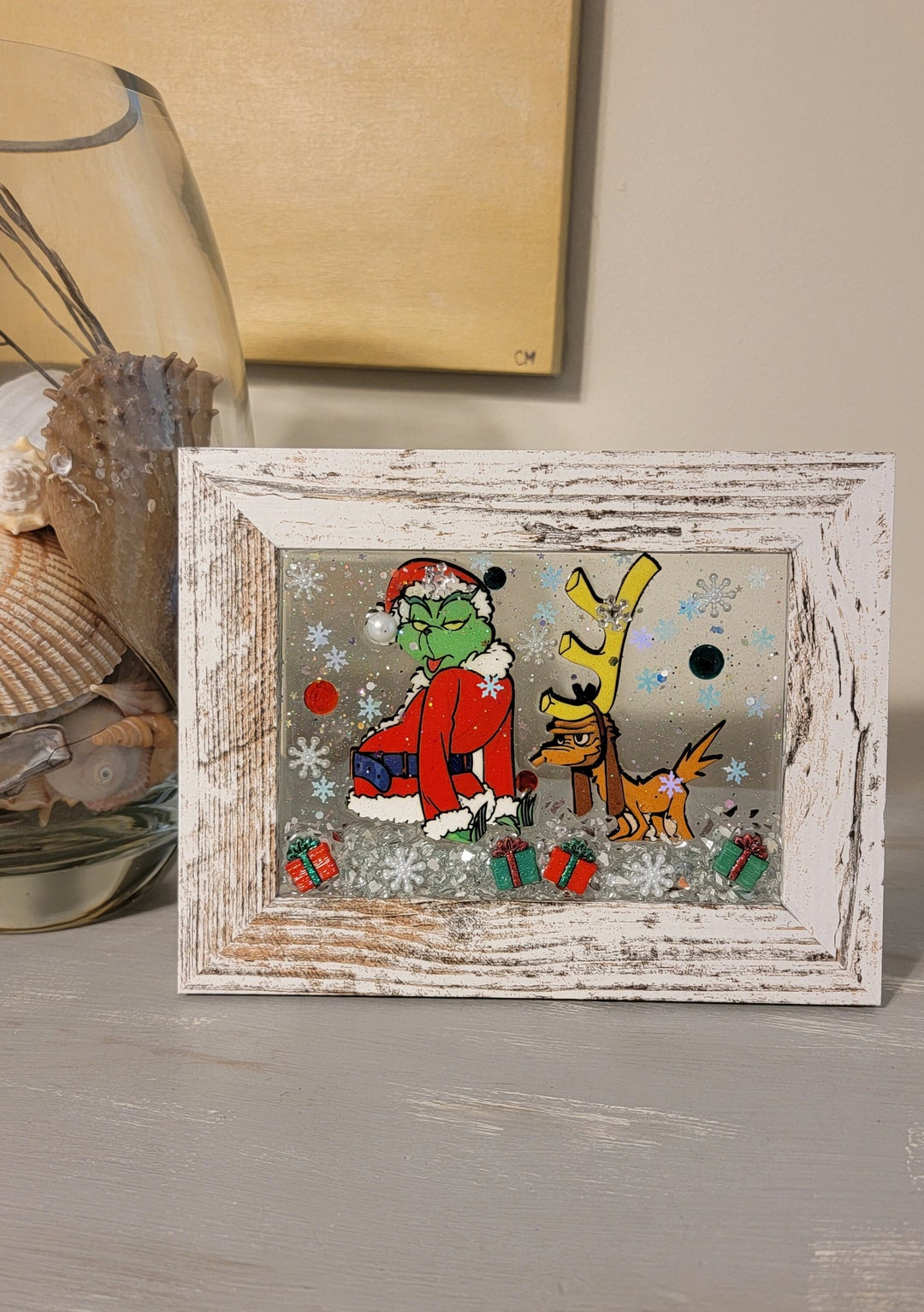 Christmas Glass Art, Winter, Seasonal, Wall Art, Resin Art, Glass Art, Christmas Decor. Grinch