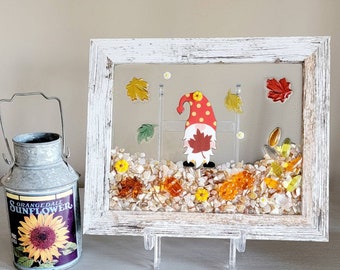 Gnome, glass art, fall, seasonal, wall art, resin art, glass art, Thanksgiving decor. Fall decor.