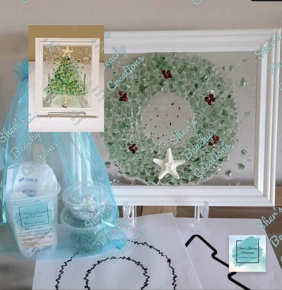 Kit, DIY Resin Art Kit. Glass & Shell Wreath or Christmas tree