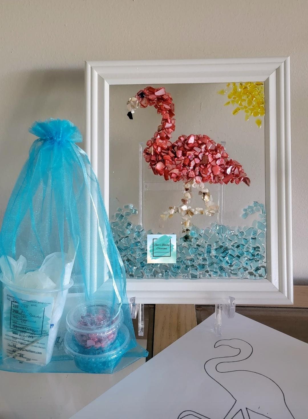 DIY Resin Art Kit: Sea Glass Flamingo Picture, Shell Crafting