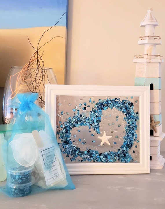 Kit, Do It Yourself DIY Resin Art Kit, Sea Glass Picture, Shell Art,  Crafting Gift, Home Crafting. Craft Kits. Wave. 