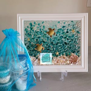 Kit, do it yourself (DIY) resin art kit, diy kit, sea glass, sea glass art, shell art, crafting gift, crafting. Craft kits. Teal Turtle.