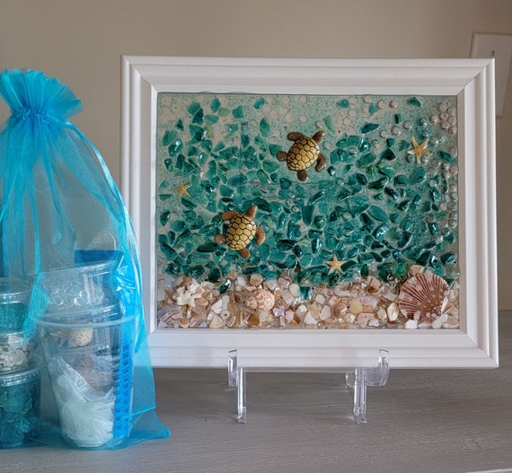 Kit, Do It Yourself DIY Resin Art Kit, Sea Glass Picture, Shell Art,  Crafting Gift, Home Crafting. Craft Kits. Mermaid Tail. 