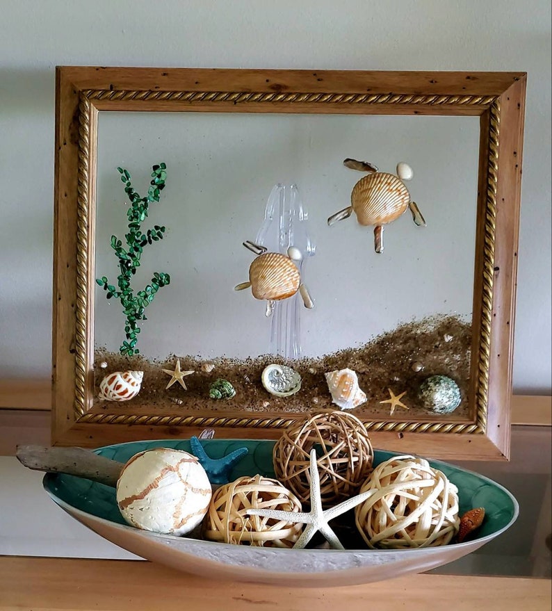 Sea glass art sea turtle wall art resin art seaglass art Etsy
