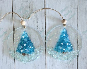 Coastal Christmas Tree Ornament, Glass Sun Catcher, Nautical Decor