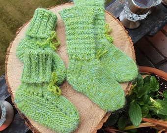 Two pair handmade green baby eco wool socks