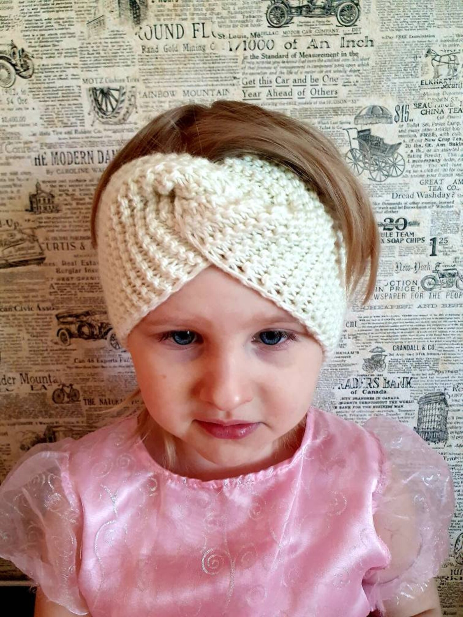 Knitted white cotton wool head wrap for children/ young teen Etsy