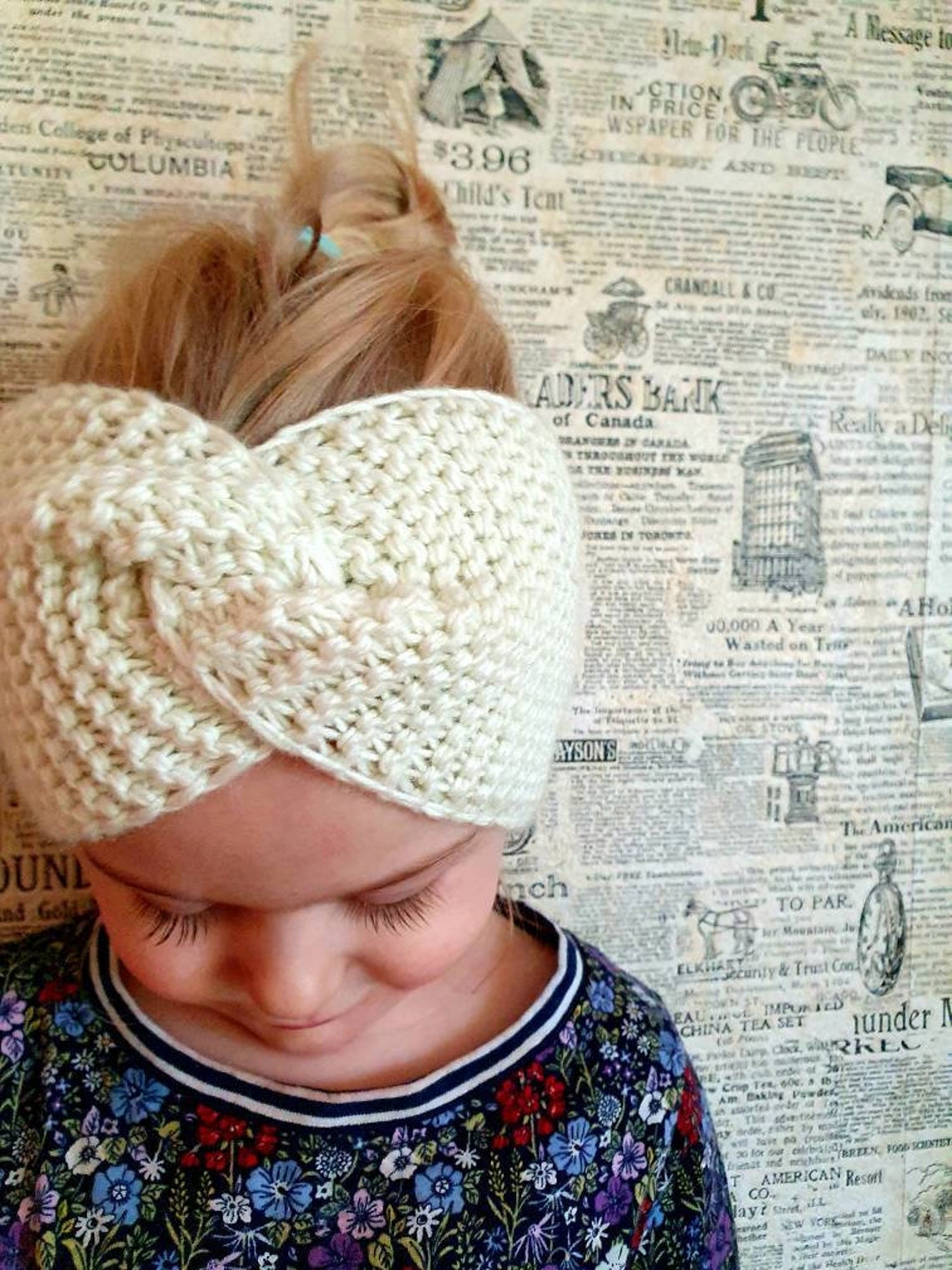 Knitted white cotton wool head wrap for children/ young teen Etsy