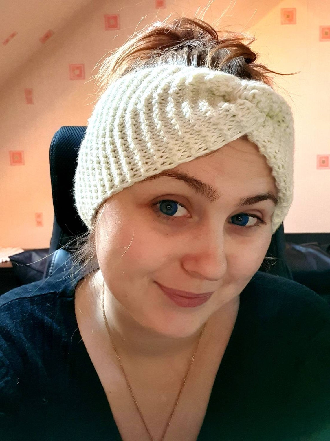 Knitted white cotton wool head wrap for children/ young teen Etsy