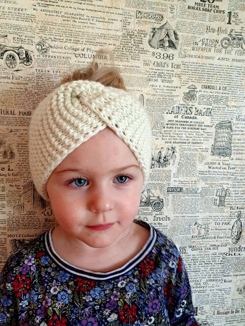 Knitted white cotton wool head wrap for children/ young teen Etsy