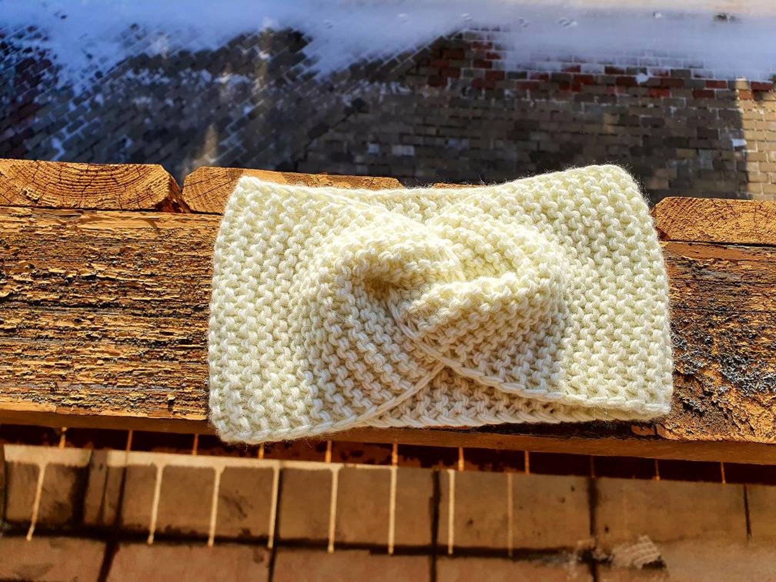 Knitted white cotton wool head wrap for children/ young teen Etsy