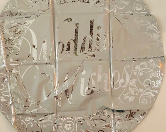 Wedding Wishes 18" Mylar Balloon In White with Silver Lettering