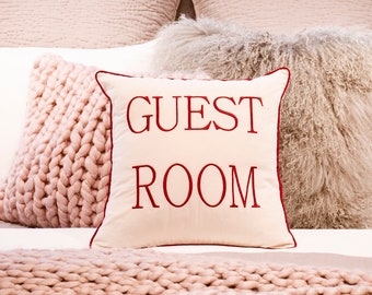 Throw Pillow Embroidery Lettered Guest Room Pillow, Be Our Guest Sofa Couch Cushion 16x16 Pillow Cover, Accent Toss Bed Sham GuestRoom Decor