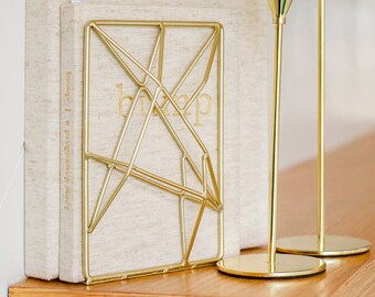 3D Bookends 2 Heavy Duty Gold Modern Simple Minimalist Bookends Retro vintage MidCentury Modern Abstract Geometric Gold Decor teen girl gift