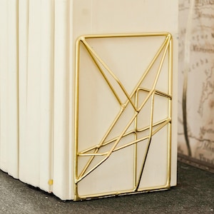 Bookends Pair gold modern Simple Minimalist Bookends Retro vintage MidCentury Modern Abstract Geometric Gold Decor Heavy Duty girl teen gift
