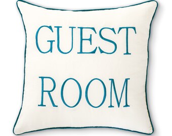 Embroidery Lettered Guest Room Pillow, Be Our Guest Sofa Couch Cushion 16x16 Pillow Cover, Accent Toss Bed Throw Pillow Sham GuestRoom Decor