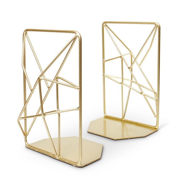 Bookends Pair gold modern Simple Minimalist Bookends Retro vintage MidCentury Modern Abstract Geometric Gold Decor Heavy Duty girl teen gift