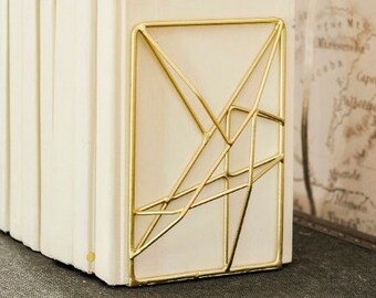 3D Gold Pair Bookends 2 Heavy Duty Modern Simple Minimalist Bookends Retro vintage MidCentury Modern Abstract Geometric Decor teen girl gift