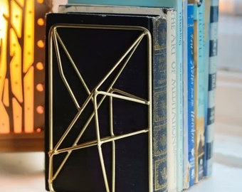 Bookends Pair gold modern Simple Minimalist Bookends Retro vintage MidCentury Modern Abstract Geometric Gold Decor Heavy Duty girl teen gift
