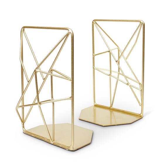 Bookends - Pair of Gold Modern Simple Minimalist Bookends ~ Retro vintage MidCentury Modern Abstract Geometric Decor