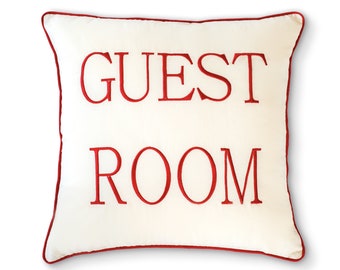 Embroidery Lettered Guest Room Pillow, Be Our Guest Sofa Couch Cushion 16x16 Pillow Cover, Accent Toss Bed Throw Pillow Sham GuestRoom Decor