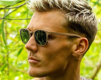Lunettes de soleil en bois haut de gamme | Polarisant | Noyer | Hommes et femmes | Respectueux de l'environnement | Lunettes durables | Style rond | Cadeau | SoixanteSix