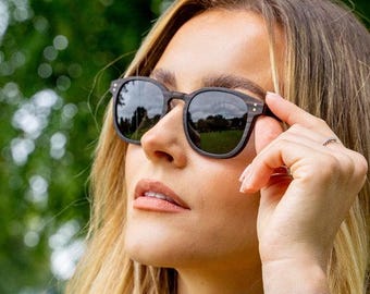 Lunettes de soleil en bois haut de gamme | Polarisant | Ébène | Hommes et femmes | Respectueux de l'environnement | Lunettes durables | Style rond | Cadeau | SoixanteSix
