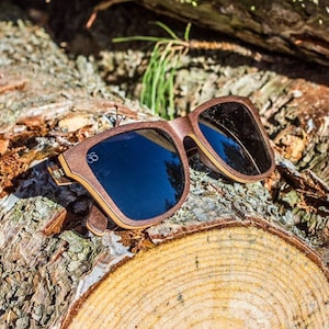 Premium Wooden Sunglasses | Polarised | Walnut | Men&#39;s & Women&#39;s | Eco-friendly | Sustainable Eyewear | Wayfarer Style | Gift | SixtySix
