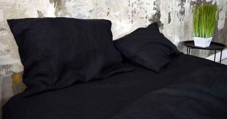 Sábana negra ropa de cama de lino sábana queen fitted - Etsy