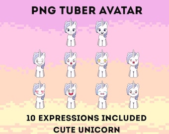 Schattige eenhoorn, png-knol | 10 expressies VTuber png-pakket | Streamingavatar voor OBS en Twitch | Digitale download