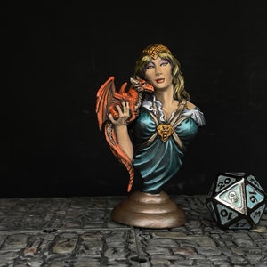 Mage with familiar, warlock with familiar bust, Statue, Bookshelf Decoration - Handpainted D&D Miniature, Dnd, Frostgrave, Pathfinder