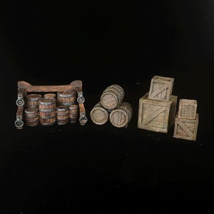 Crates and barrels - Painted miniature - D&D - Frostgrave - Pathfinder - RPG