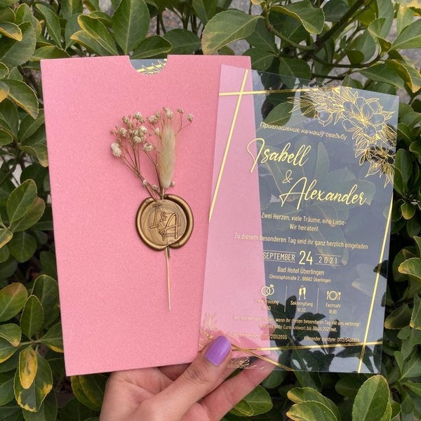 Pink Velvet Vertical Wedding Invitation with Wax Seal & Real Flower | Quinceañera | Save the Date | RSVP Cards | Celebration | Vow Renewal