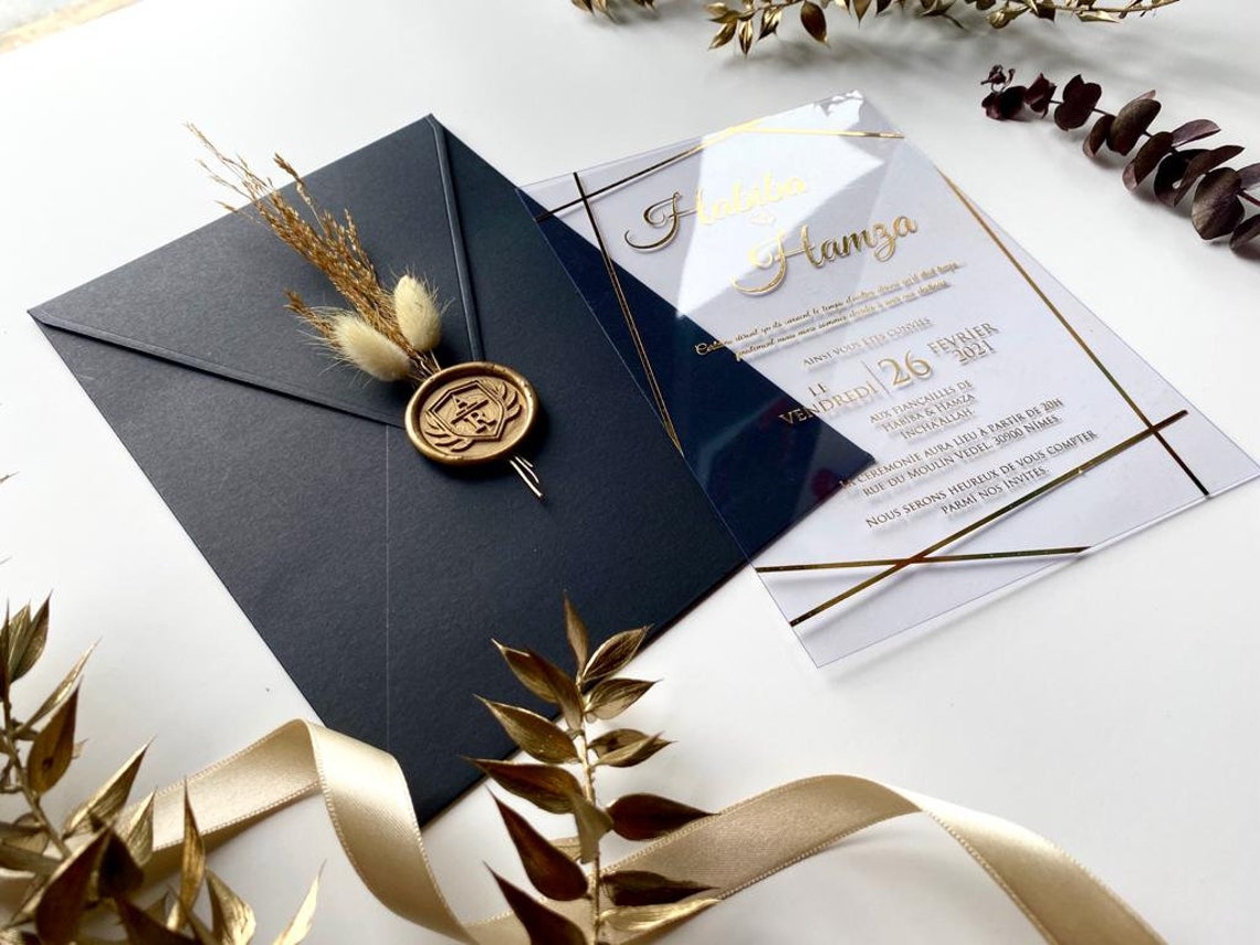 Wedding Invitation Matte Black Paper Envelope and Acrylic Etsy