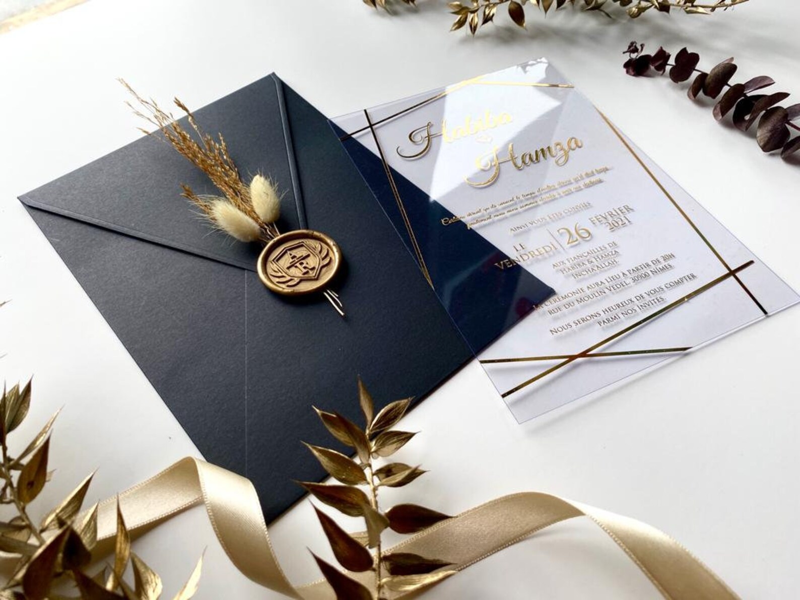 Wedding Invitation Matte Black Paper Envelope and Acrylic Etsy