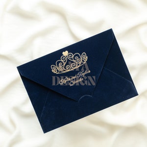 Navy Blue Velvet Wedding Invitations - Horizontal Luxe Customizable Invites for Elegant Celebrations