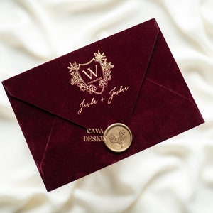 Luxury Velvet Horizontal Wedding Invitation with Wax Seal and Insert Card | Quinceañera | Save the Date | RSVP Cards | Celebration