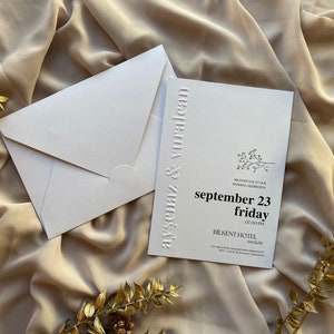 Off White Paper Horizontal Wedding Invitation with Wax Seal & Optional Flower | Quinceañera | Save the Date | RSVP Cards | Vow | Deposit