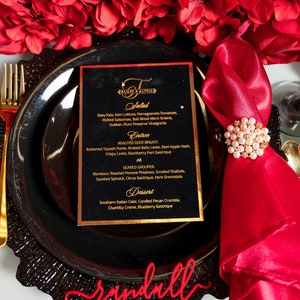 Menu de mariage | Velours noir mat sur carton doré | Conception entièrement personnalisable | Menu parfait pour votre mariage de luxe minimaliste et rustique