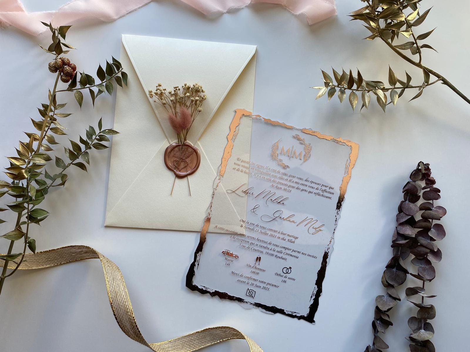 Off White Paper Vertical Wedding Invitation With Wax Seal & Real Flower  Quinceañera Save the Date RSVP Cards Celebration Deposit 
