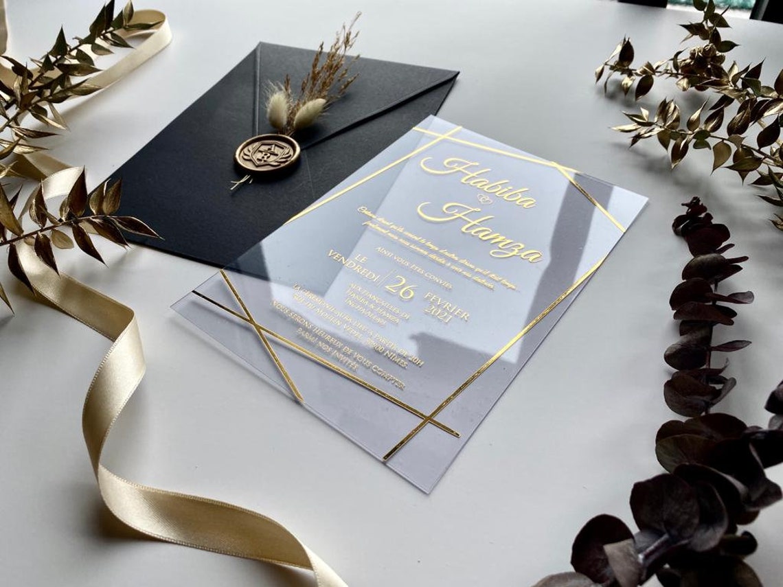 Wedding Invitation Matte Black Paper Envelope and Acrylic Etsy