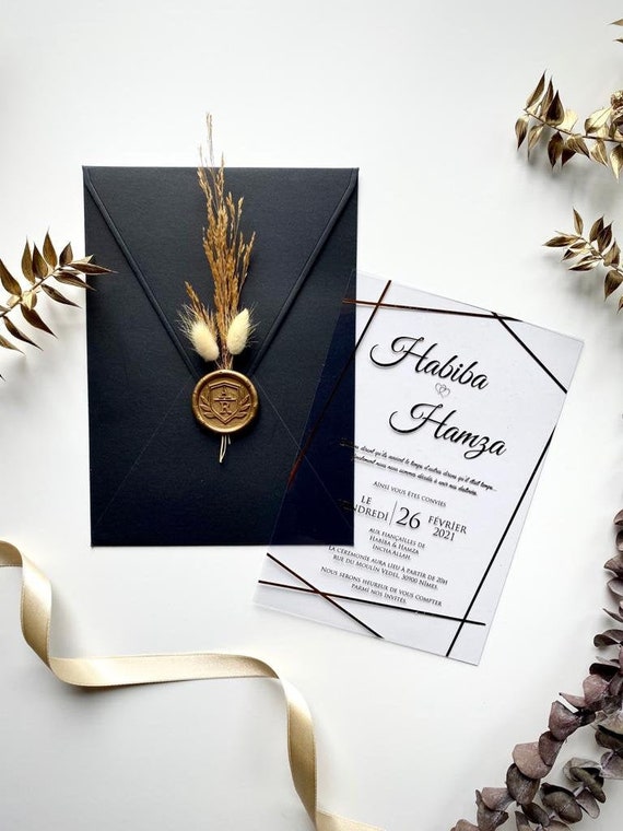 Wedding Invitation Matte Black Paper Envelope and Acrylic Etsy