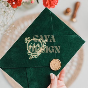 Faire-part de mariage en velours de luxe | Faire-part en velours émeraude avec cachet de cire | Enveloppes extérieures | Quinceañera | Réservez la date | Cartes RSVP