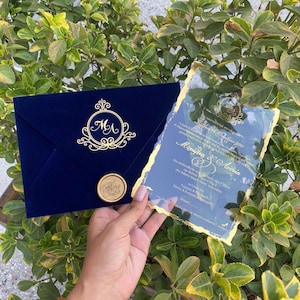 Luxury Velvet Wedding Invitation | Fully Customizable | Navy Blue Velvet Envelope + Insert Card + Wax Seal | Other Colors Possible