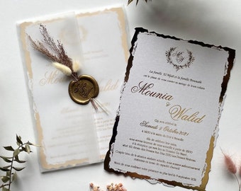 Vellum Jacketed Wedding Invitation with Wax Seal & Real Flower | Quinceañera | Save the Date | RSVP Cards | Celebration | Vow Renewal