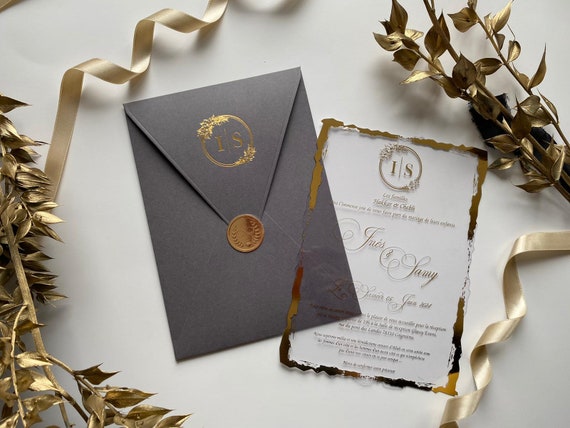 Gray Paper Vertical Wedding Invitation With Option to Wax Seal