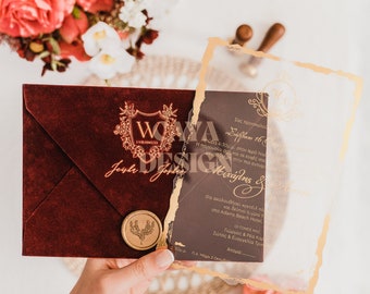 Luxe Velvet Wedding Invitation | Burgundy Velvet Invitation with Wax Seal | Quinceañera | Save the Date | RSVP Cards | Menu’s