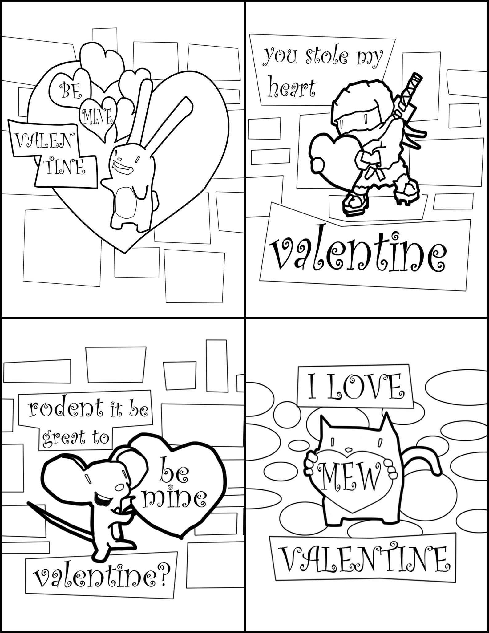 Printable Valentine's Day Cards for Coloring - Etsy