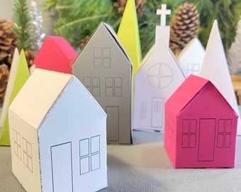 Printable DIY Paper Advent Calendar Houses and Trees Instant Download