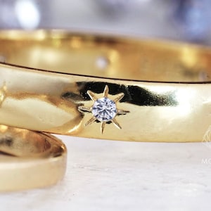 シンプルなダイヤモンドスターリング - ゴールドメッキのスターリングシルバーバンド